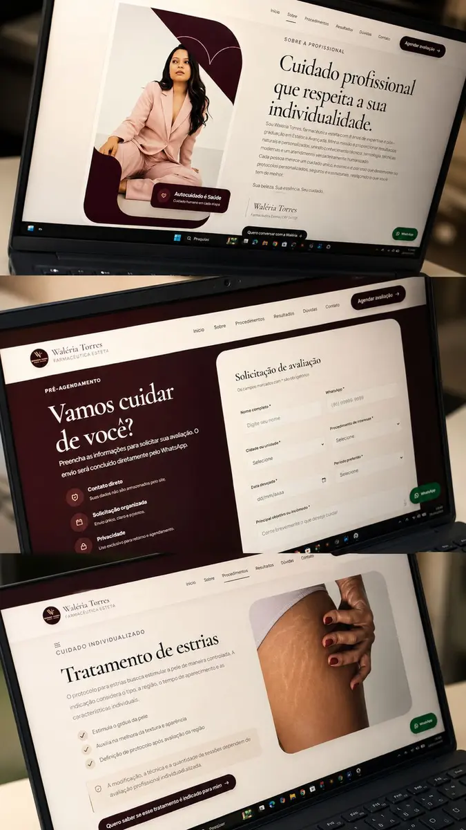 Projeto Waléria Torres, Landing page • Estética